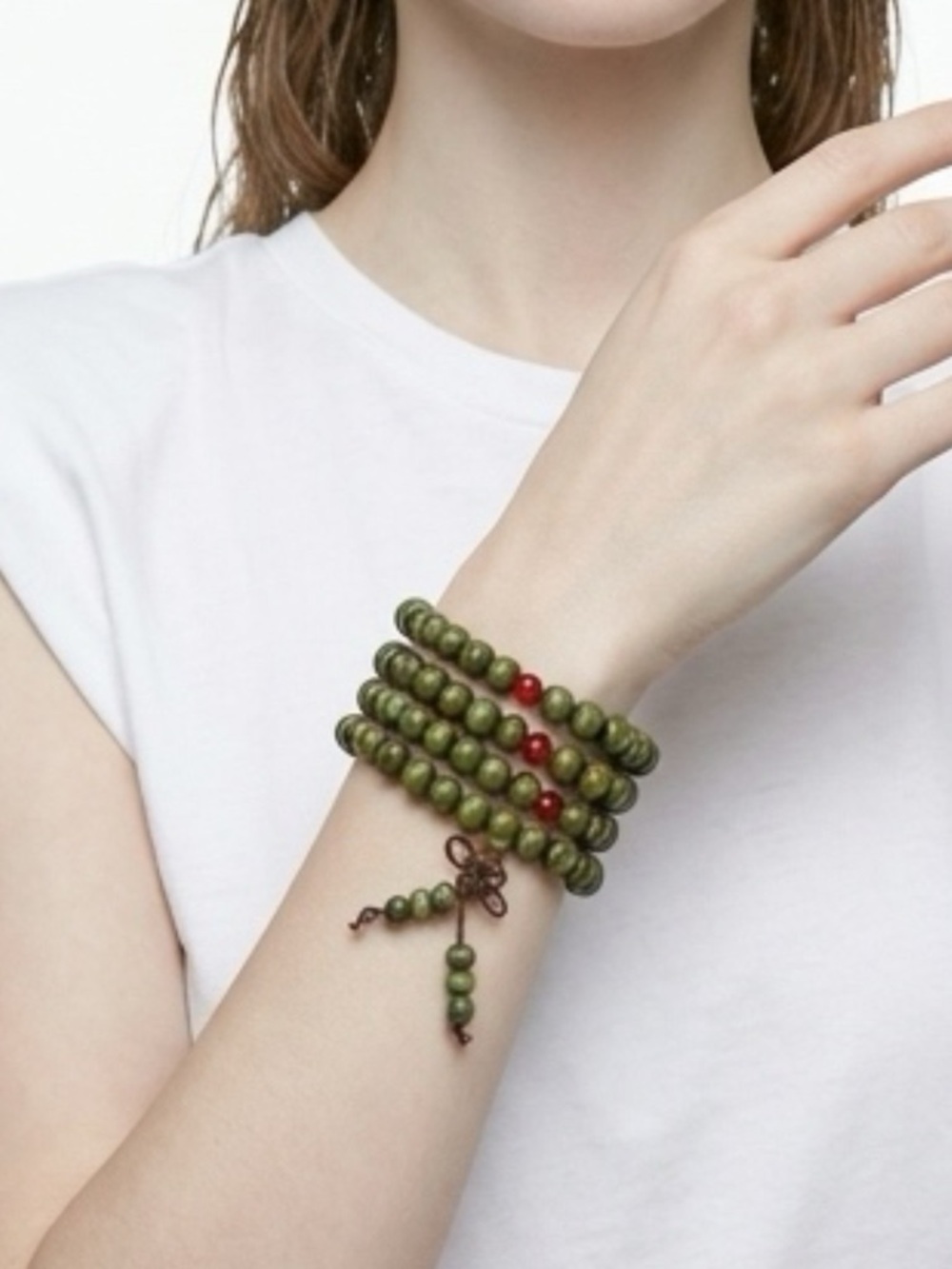 Wayfinder Studio Series Olive Wood Mala Stretch Necklace Wrap Bracelet